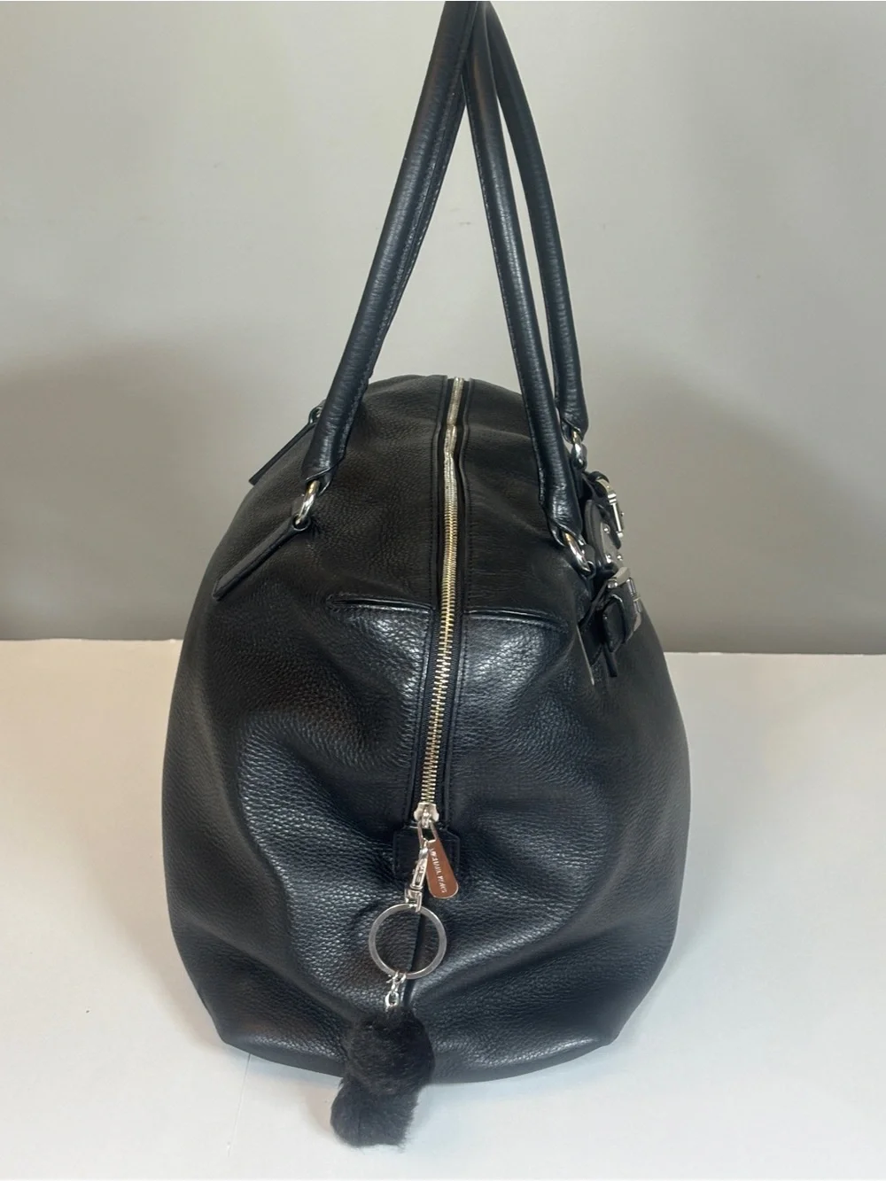Michael Kors Black Hamiliton Weekender Leather Tote Satchel with Silver Hardware